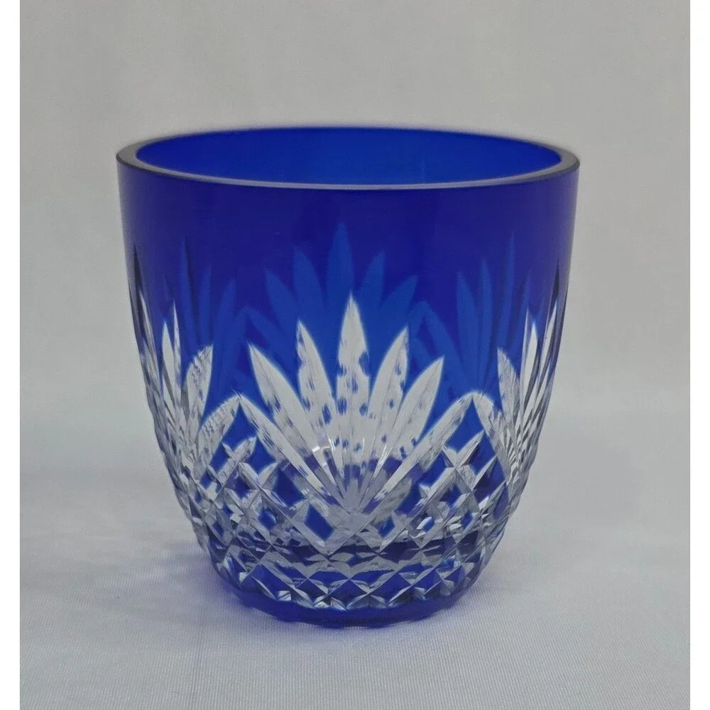 Edo Kiriko Cobalt Cut to Clear Crystal Candle Holder | Japanese Hand Cut Glass